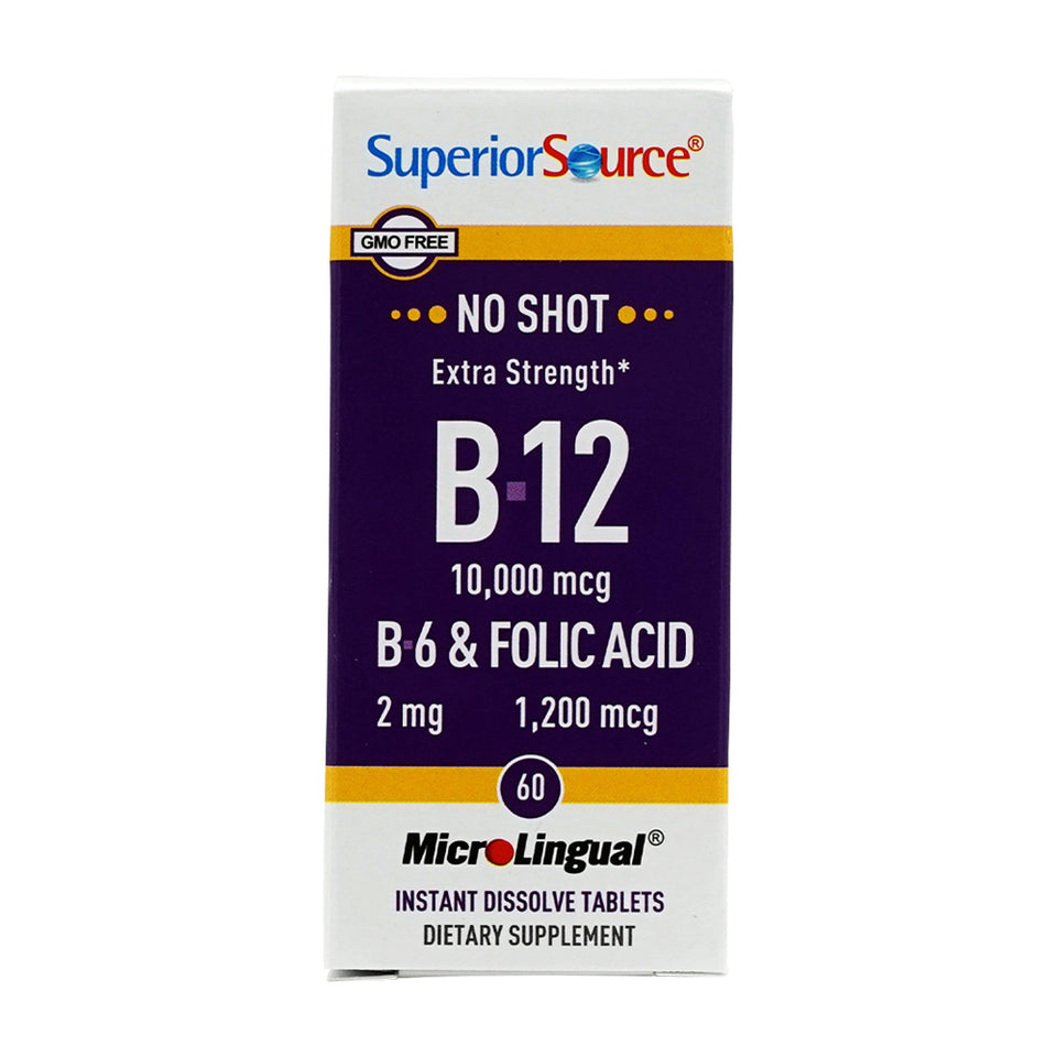 スペリオールソース_ノーショット エクストラストレングス ビタミンB-12 10000mcg ビタミンB6&葉酸配合 60粒インスタントディゾルブタブレット