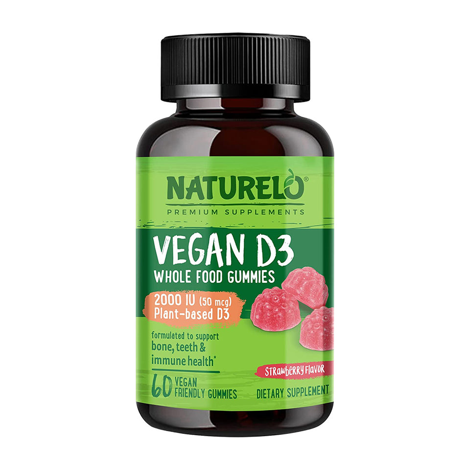 Naturelo_ビーガン D3 ホールフードグミ ストロベリー味、60粒