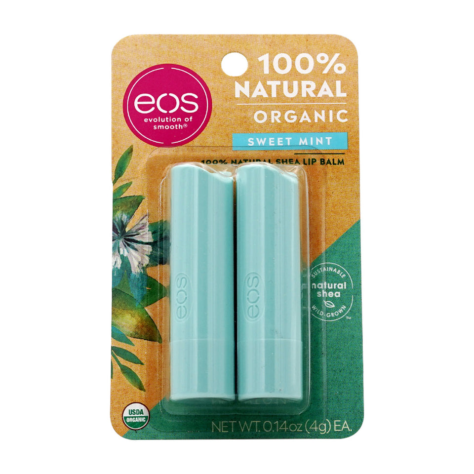 EOS_100%ナチュラル シア リップバームスティック スウィートミント 2個パック、1セット