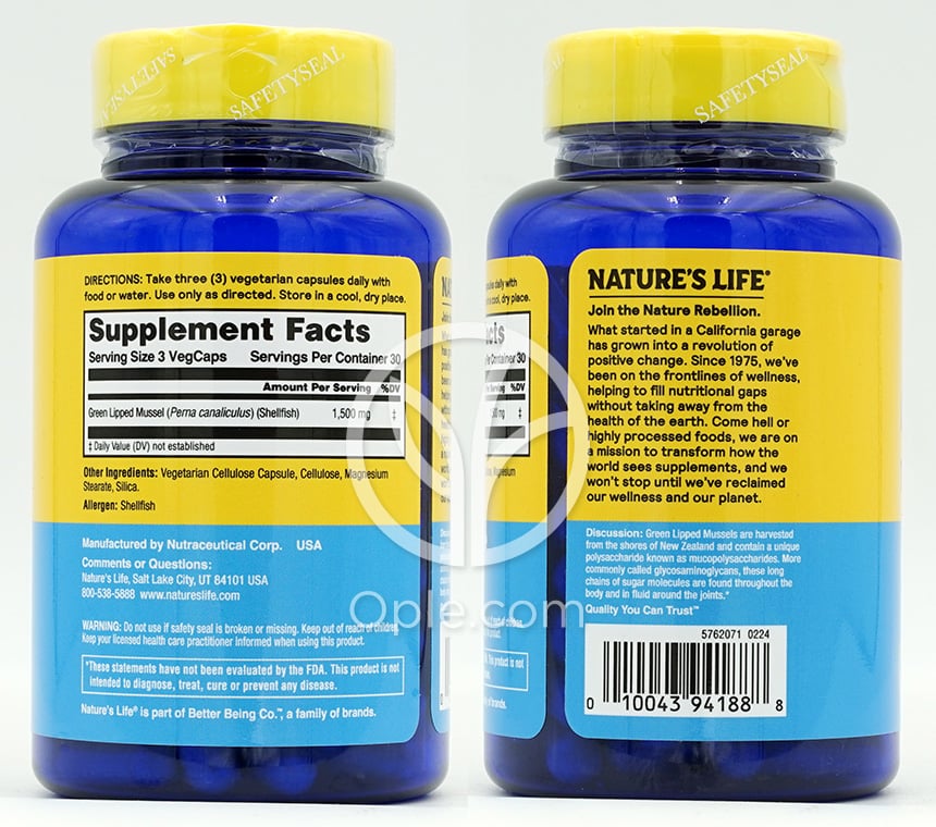 ネイチャーズライフ_緑イ貝 1500mg、90ベジカプセル — 후면