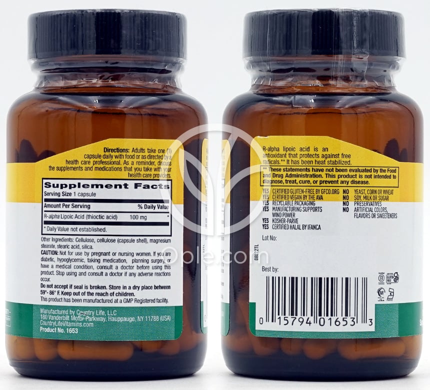 컨트리라이프_R-리포산 100mg, 60 베지캡슐 — 후면