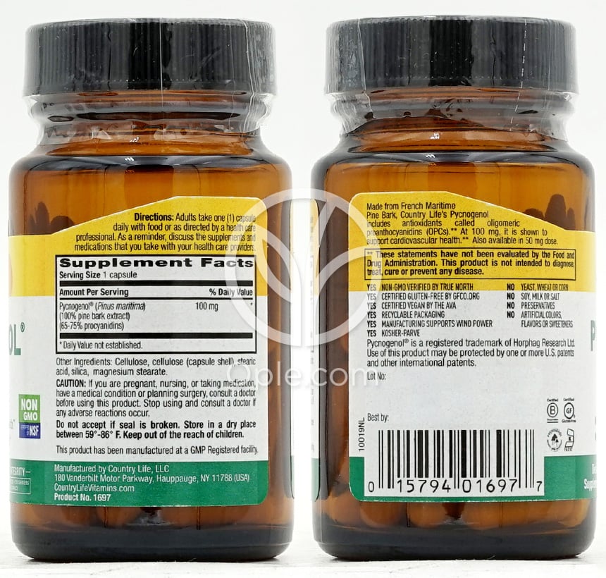 컨트리라이프_피크노제놀 100mg, 30 베지캡슐 — 후면