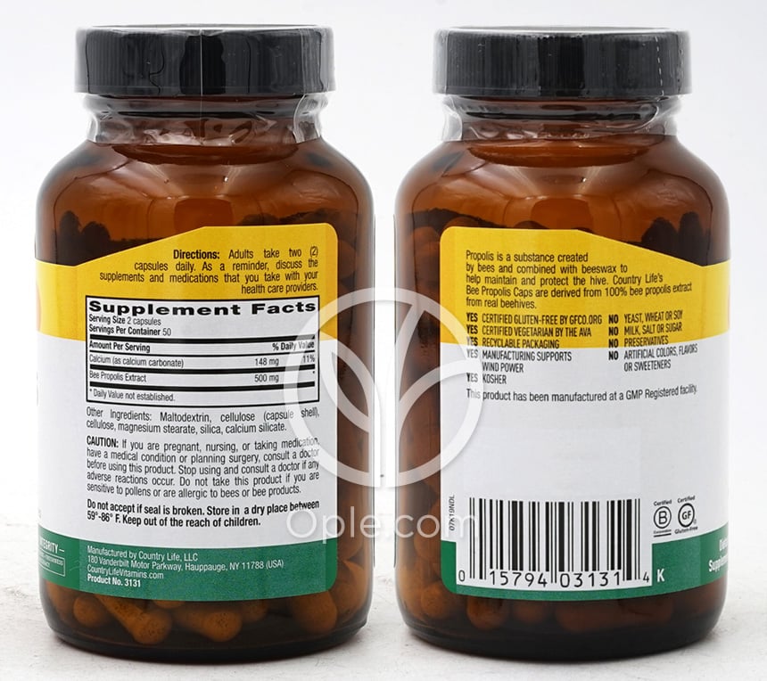 カントリーライフ_ビープロポリスキャップ 500mg、ベジカプセル100粒 — 후면