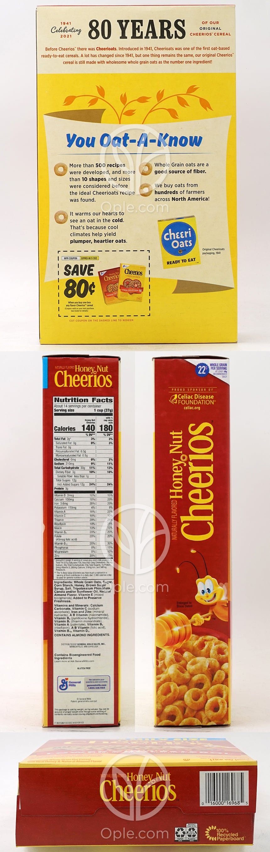 Cheerios Sweetened Whole Grain Oat Cereal Honey Nut Family Size,  18.8 oz — 후면