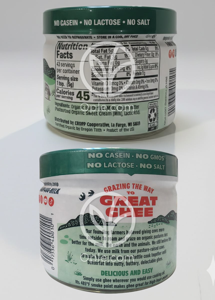 오가닉밸리_퓨리티 팜스 오가닉 기(Ghee) 무염 버터, 212g — 후면