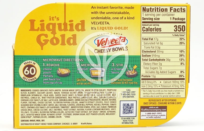 Velveeta Cheesy Bowls Lasagna With Meat Sauce,  9 oz — 후면
