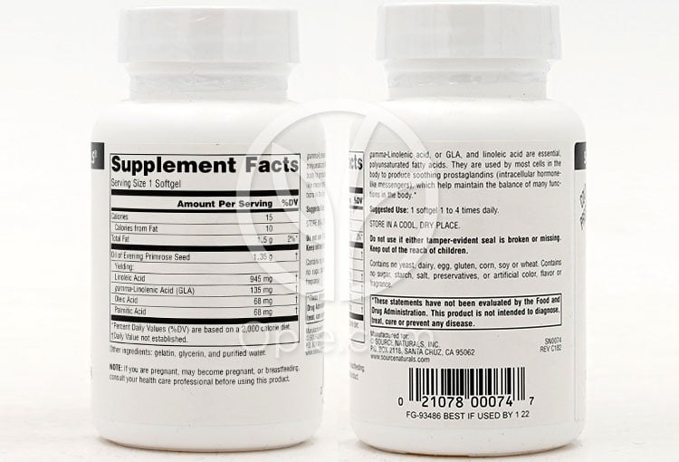 소스내추럴스_달맞이꽃종자유 1350mg, 30 소프트젤 — 후면