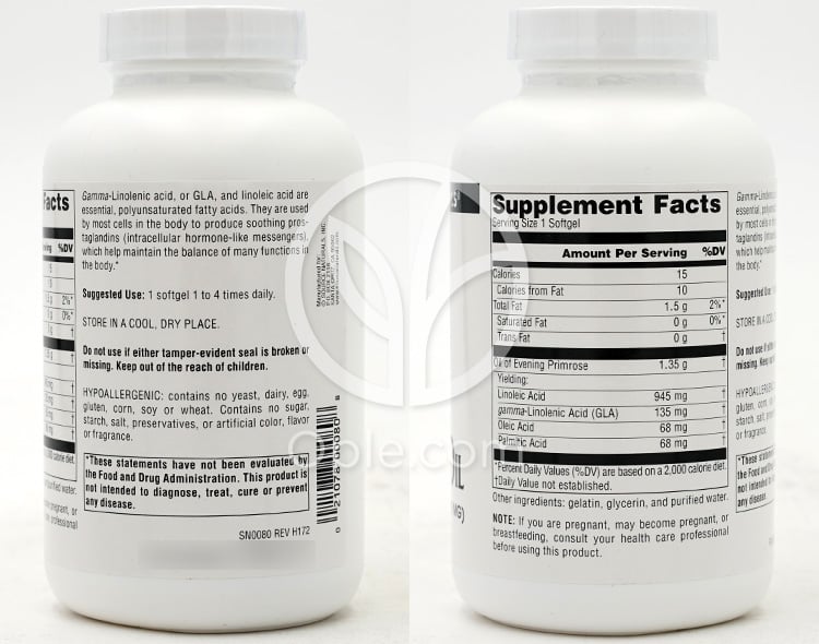 소스내추럴스_달맞이꽃종자유 1350mg, 120 소프트젤 — 후면