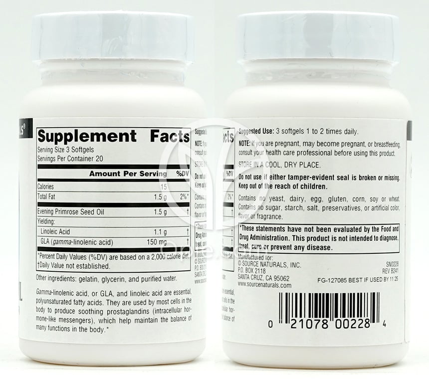 소스내추럴스_달맞이꽃종자유 500mg, 60 소프트젤 — 후면