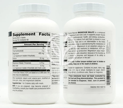소스내추럴스_마그네슘 말레이트 3750mg, 180타블렛