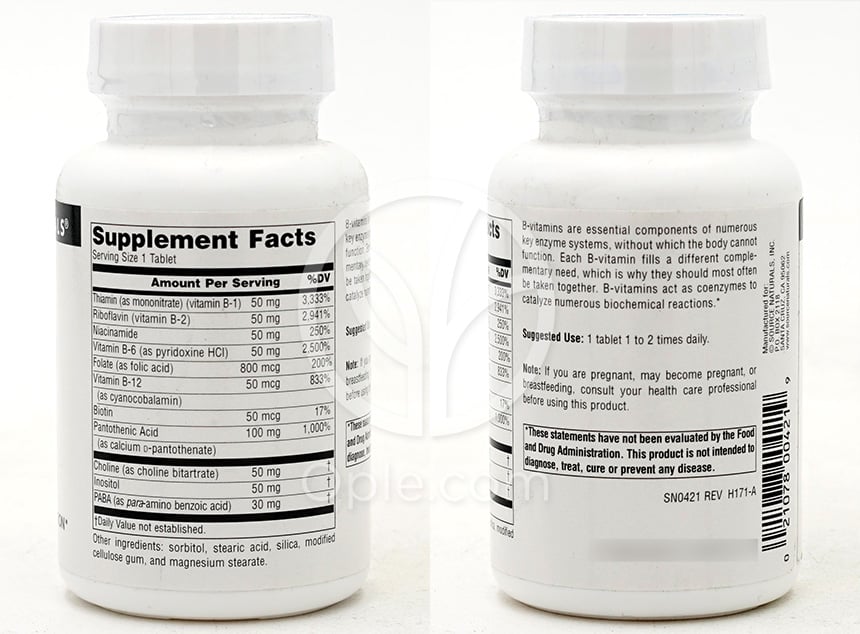 Source Naturals_ビタミンB-50コンプレックス 50mg、100錠 — 후면