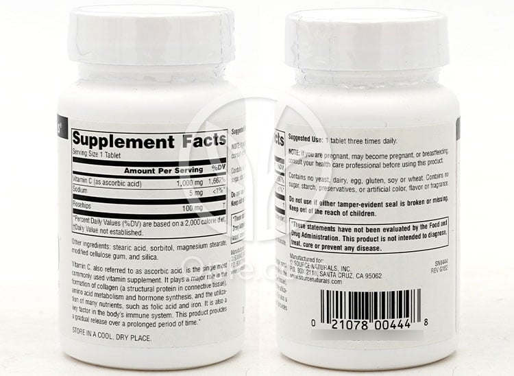 소스내추럴스_비타민 C-1000 1000mg, 50타블렛 — 후면
