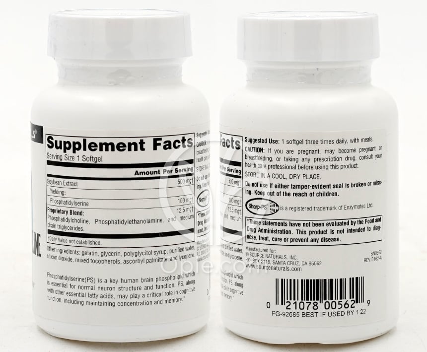 ソースナチュラルズ_ホスファチジルセリン複合体500mg、60ソフトジェル — 후면