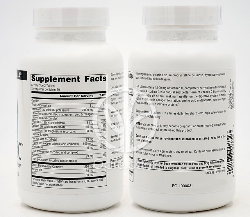 소스내추럴스_얼티메이트 아스코르브산 C 1000mg, 100타블렛 — 후면