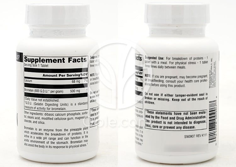 ソースナチュラルズ_ブロメライン 500mg、120タブレット — 후면