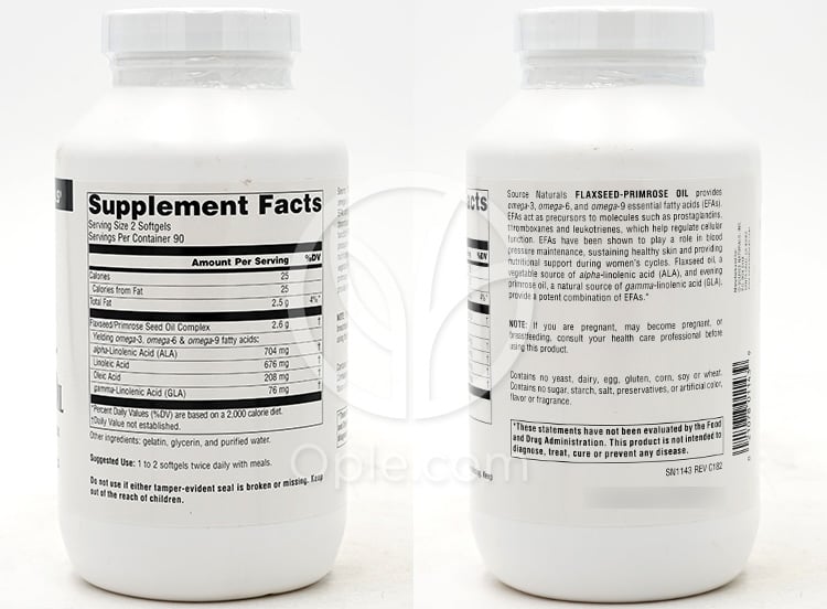 ソースナチュラルズ_亜麻仁月見草オイル 1300mg、180ソフトジェル — 후면