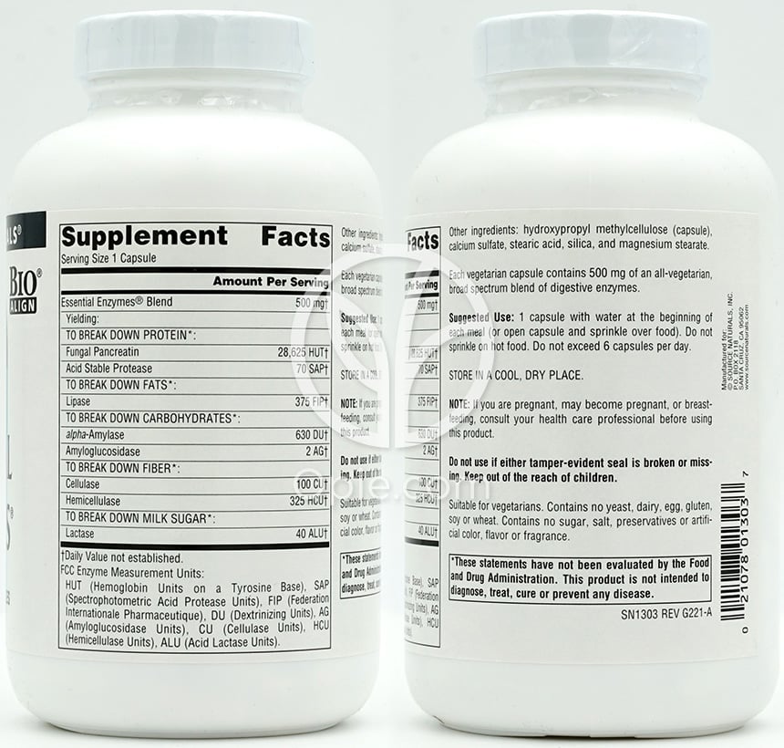 ソースナチュラルズ_デイリーエッセンシャルエンザイム 500mg、240カプセル — 후면