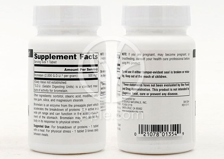 소스내추럴스_브로멜라인 500mg, 60타블렛 — 후면