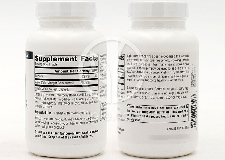 소스내추럴스_애플 사이다 비니거 500mg, 180타블렛 — 후면
