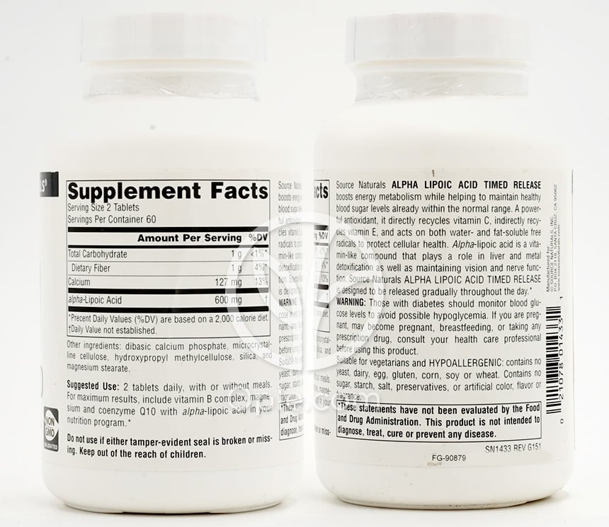 소스내추럴스_알파리포산 300mg, 120타블렛 — 후면