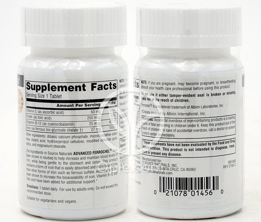 소스내추럴스_어드벤스드 페로첼 27mg, 180타블렛 — 후면