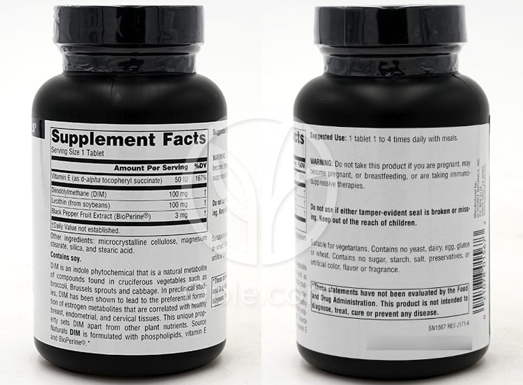 Source Naturals_DIM (ジインドリルメタン) 100mg、120錠 — 후면