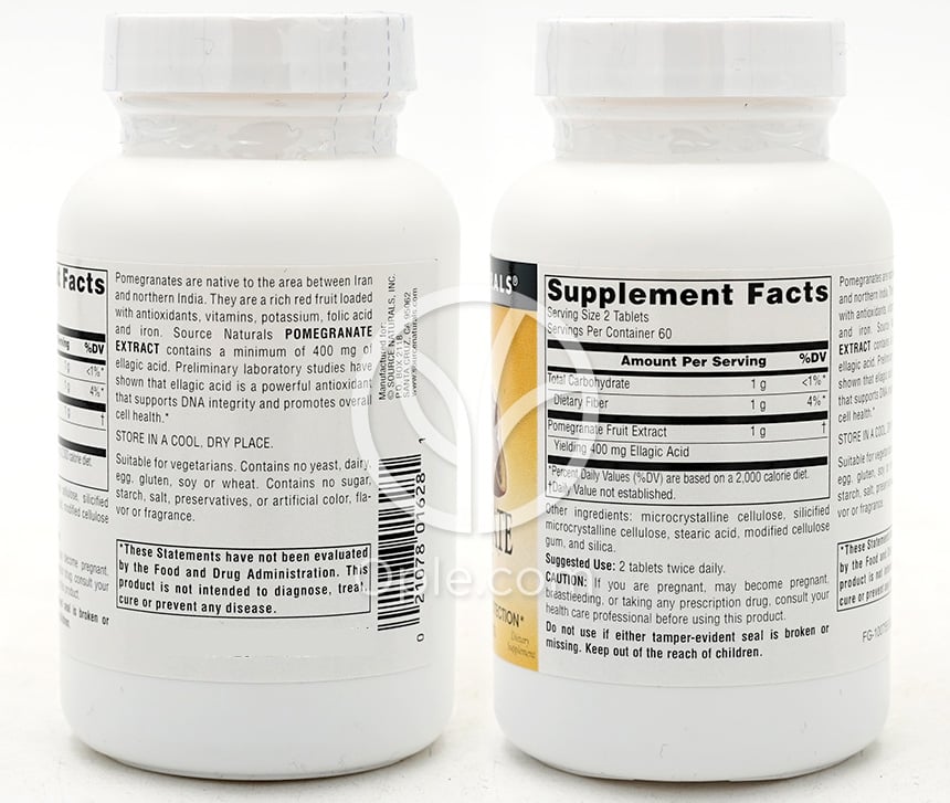소스내추럴스_석류 추출물 500mg, 120타블렛 — 후면