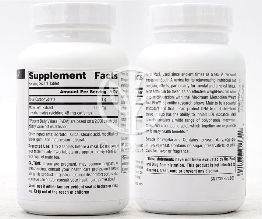 ソースナチュラルズ_イェルバマテ スタンダード抽出物 600mg、90タブレット — 후면
