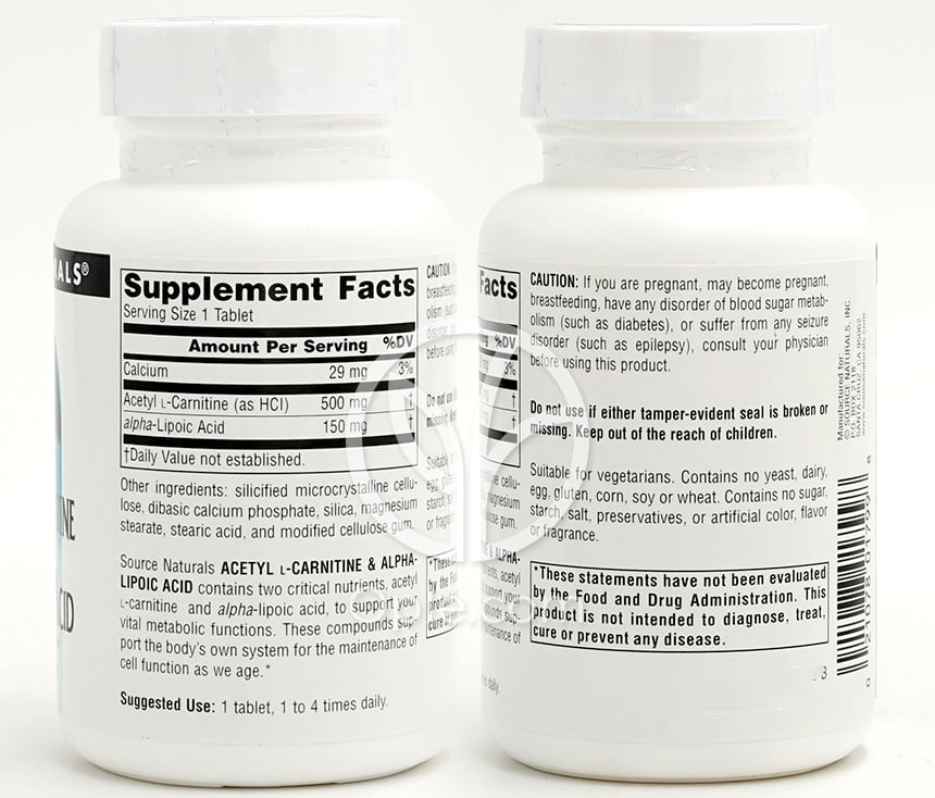 소스내추럴스_아세틸 L-카르니틴&알파리포산 650mg, 60타블렛 — 후면