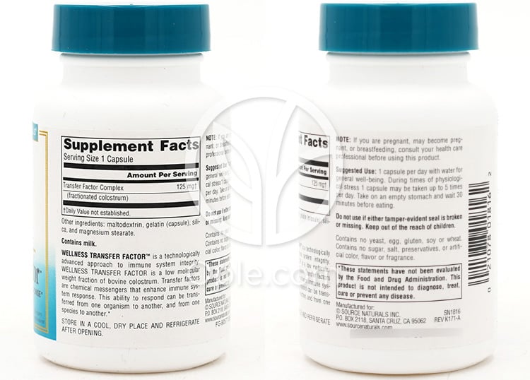 소스내추럴스_웰니스 트랜스퍼팩터 125mg, 60캡슐 — 후면
