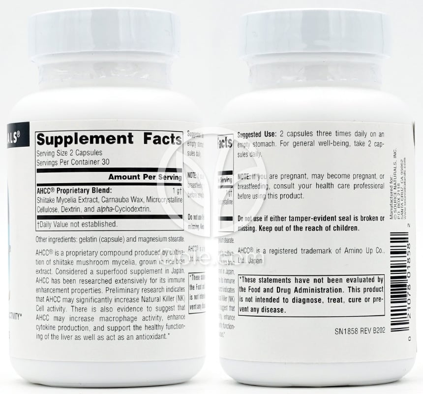 ソースナチュラルズ_AHCC 500mg、60カプセル — 후면