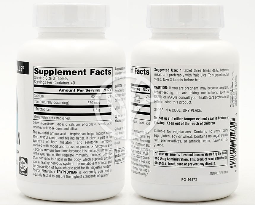 ソースナチュラルズ_L-トリプトファン 500mg、120錠 — 후면