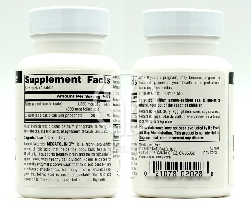 소스내추럴스_메가폴리닉 800mcg, 120타블렛 — 후면