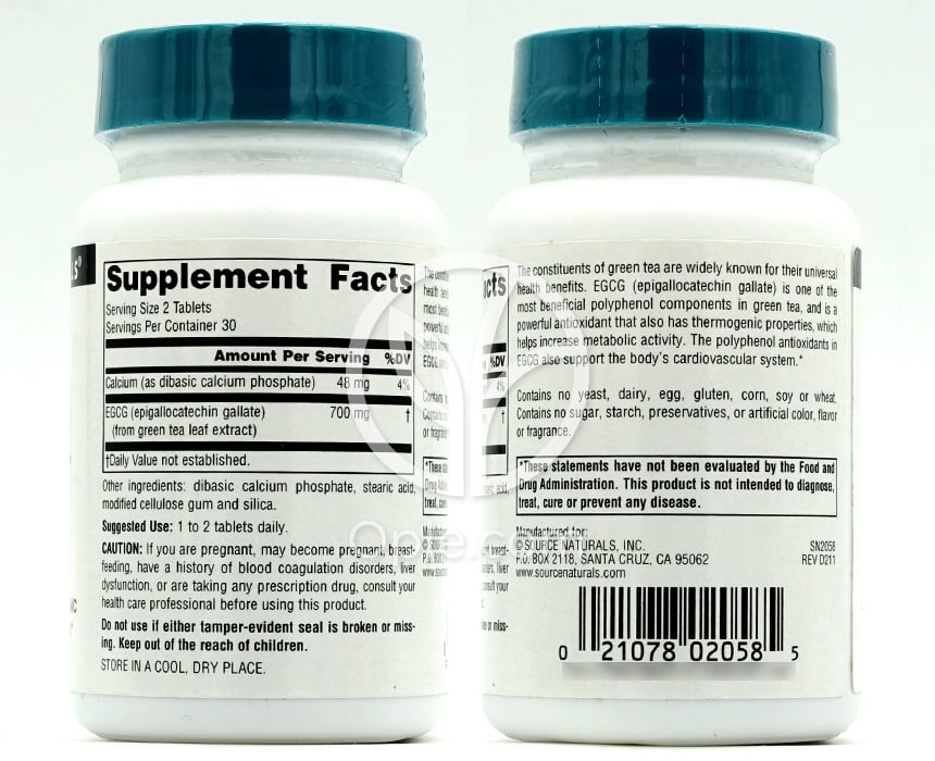 소스내추럴스_EGCG 350mg, 60타블렛 — 후면