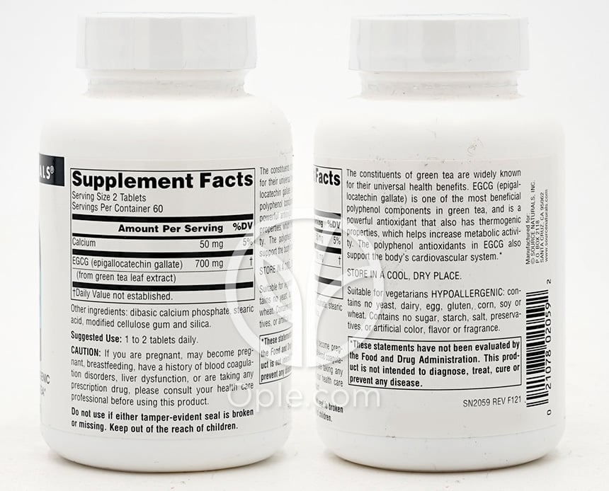 ソースナチュラルズ_EGCG 350mg、120タブレット — 후면