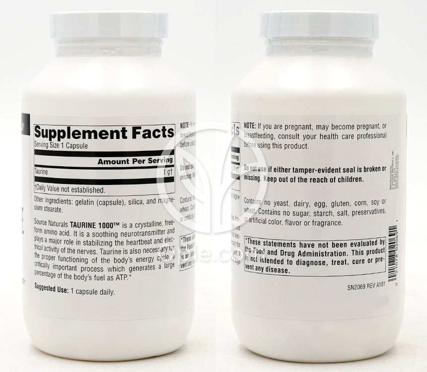 ソースナチュラルズ_タウリン 1000mg、240カプセル — 후면