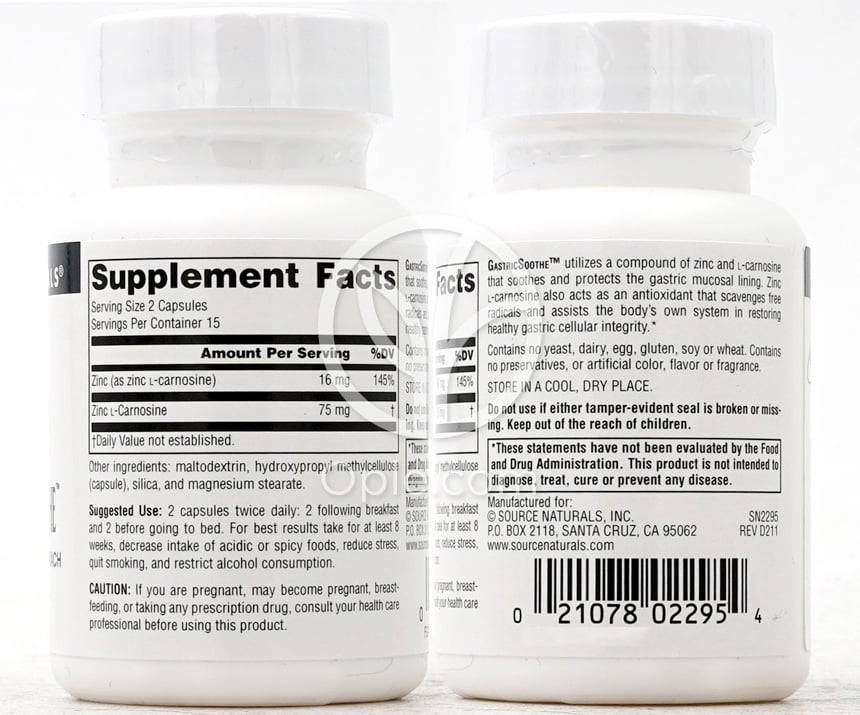 Source Naturals ガストリック・スーズ、30カプセル — 후면