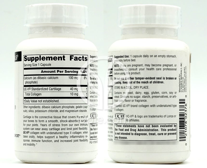 ソースナチュラルズ_UC-II 40mg、120カプセル — 후면