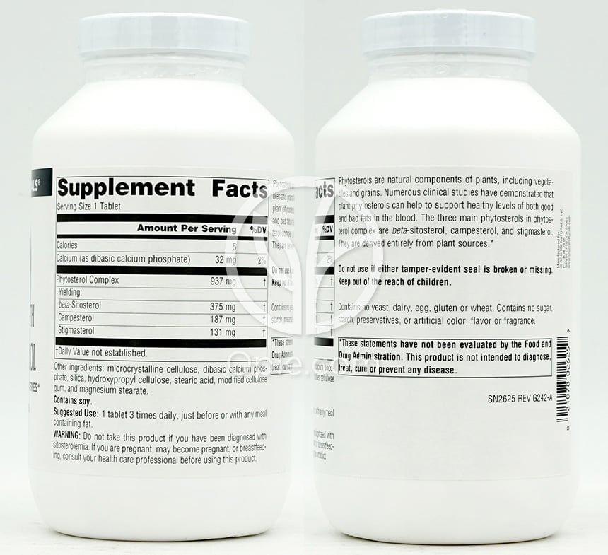 Source Naturals メガストレングス ベータシトステロール 375mg、240粒 — 후면