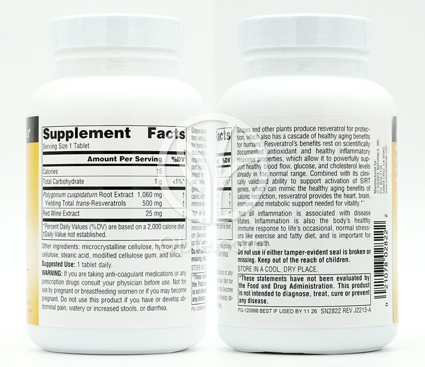 소스내추럴스_레스베라트롤 500mg, 60타블렛 — 후면