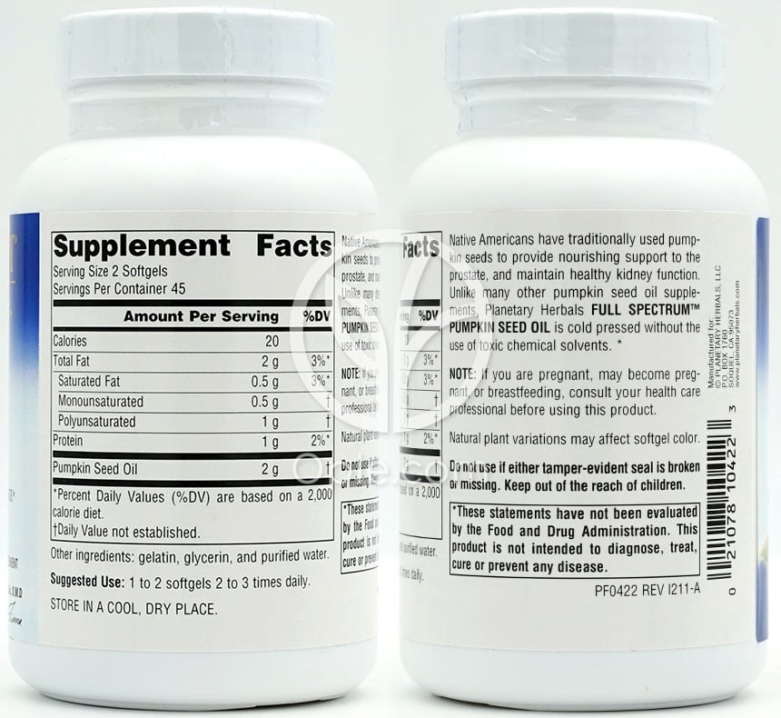플래니터리허벌_풀 스펙트럼 펌킨 씨드 오일 1000mg, 90 소프트젤 — 후면