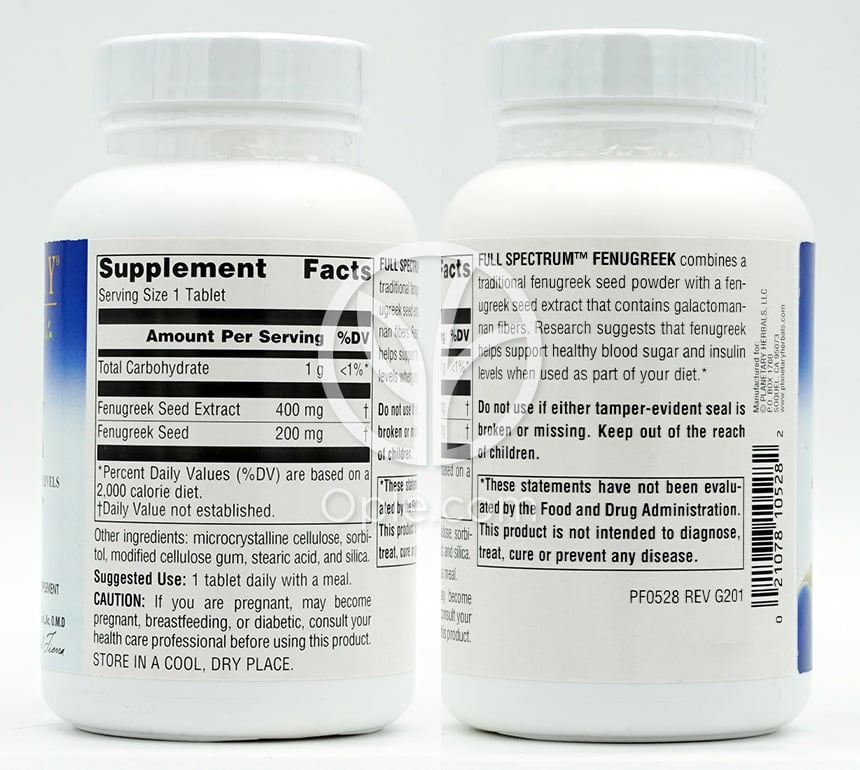 플래니터리허벌_풀 스팩트럼 페뉴그릭 600mg, 120타블렛 — 후면