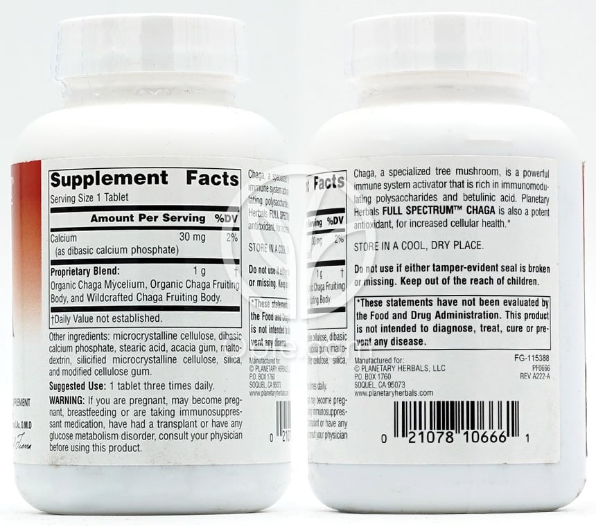 플래니터리허벌_풀 스펙트럼 차가 1000mg, 60타블렛 — 후면