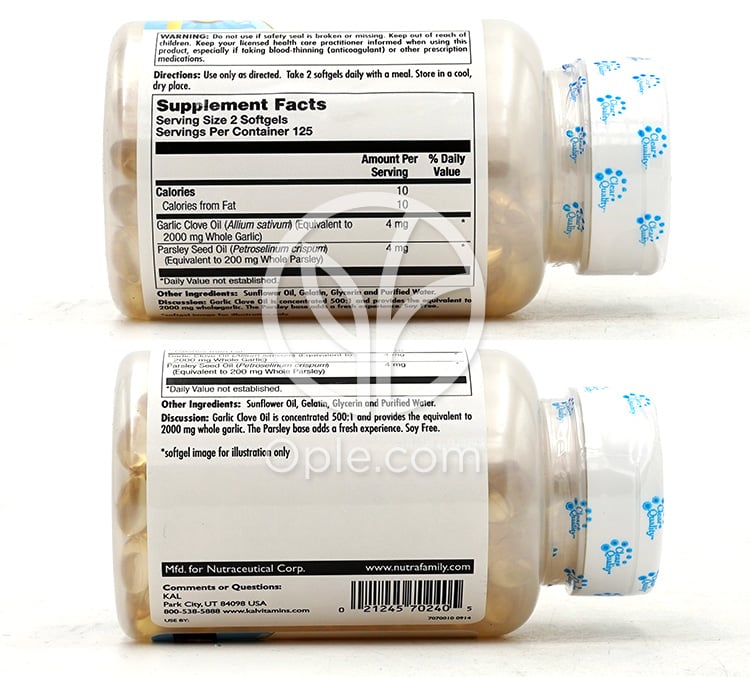 칼_갈릭 오일 2000mg, 250 소프트젤 — 후면