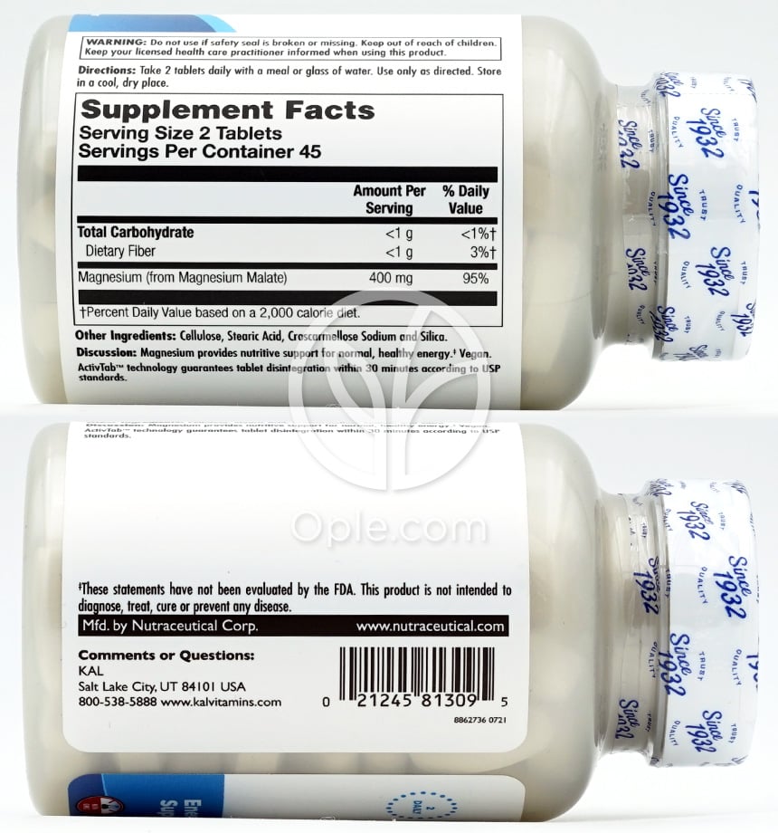 칼_마그네슘 말레이트 400mg, 90타블렛 — 후면