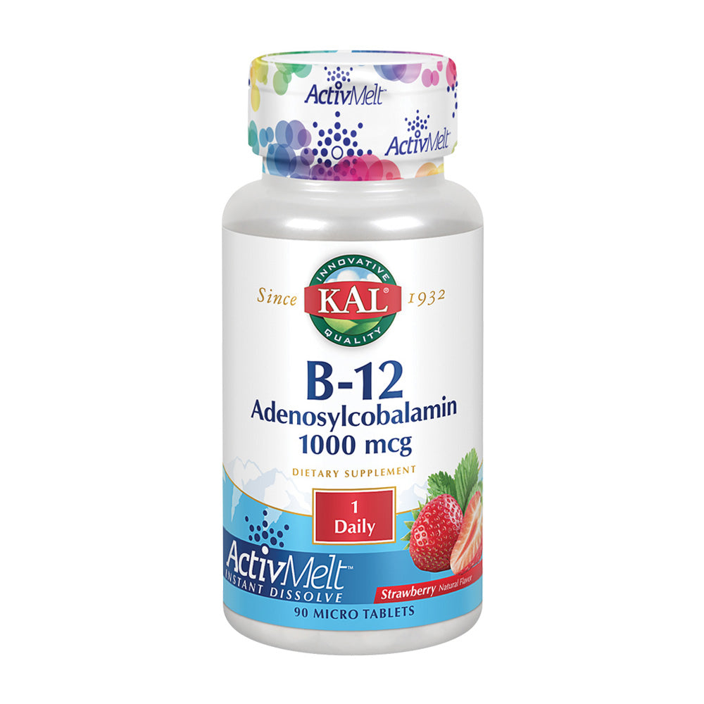KAL_ビタミンB-12アデノシルコバラミンストロベリー味1000mcg、90マイクロタブレット