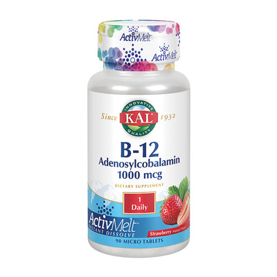 KAL_ビタミンB-12アデノシルコバラミンストロベリー味1000mcg、90マイクロタブレット