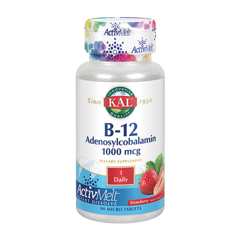 KAL_ビタミンB-12アデノシルコバラミンストロベリー味1000mcg、90マイクロタブレット