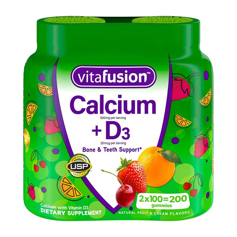 Vitafusion カルシウム+D3グミ ビタミン 成人用 (100グミ x 2パック)、1セット