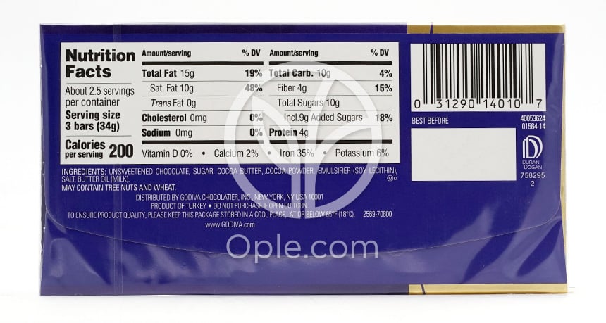 ゴディバ シグネチャー 72% カカオ ダークチョコレート 8 ミニバー、90g — 후면
